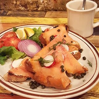 Instagram photo by jann_bam - Lox, cream cheese, & coffee. It's good to be home. #foodporn #instafood #foodstagram #eeeeeats #myfab5 #f52grams #eatfamous #nyceats